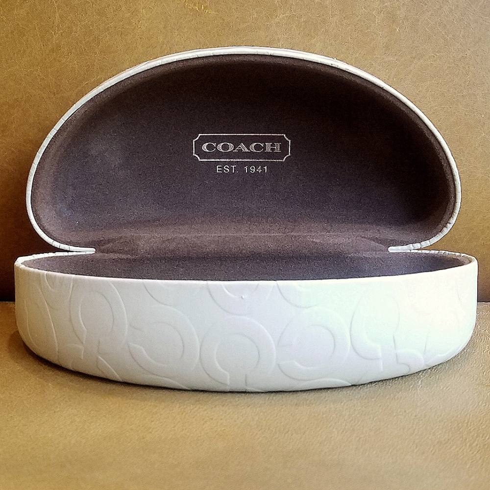 Coach Embossed Bone Patent Leather Large Sunglasses Case